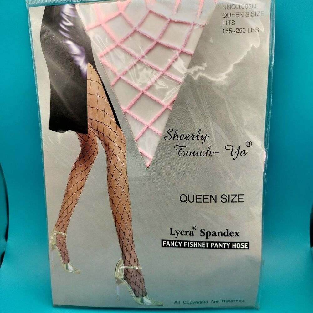 Sheerly Touch-Ya Fancy Fishnet Pantyhose Queen Size Black Lycra Spandex New